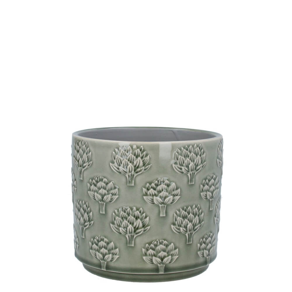 Gisela Graham Stoneware Pot Cover Medium Green Artichoke